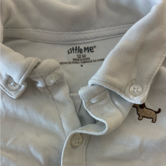 Little Me White Shirt and Striped Shorts Set - Picture 3 of 3